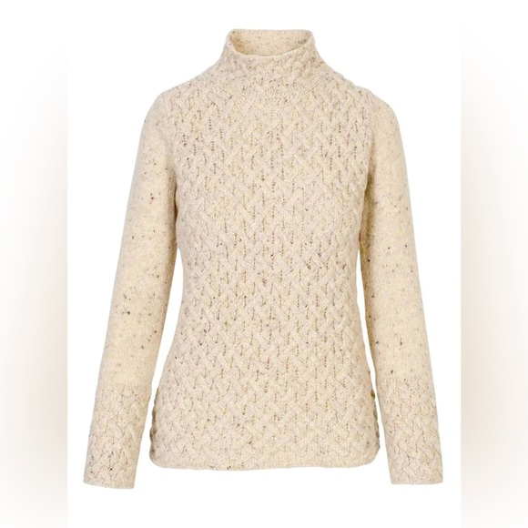 Irelandseye Sweaters - Cream Aran Trellis Pattern Wool and Cashmere Sweater